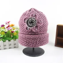 Модная Цветочная зимняя шапка, женская теплая вязаная шапочка, шапка для мамы, вязаная Лыжная шапка