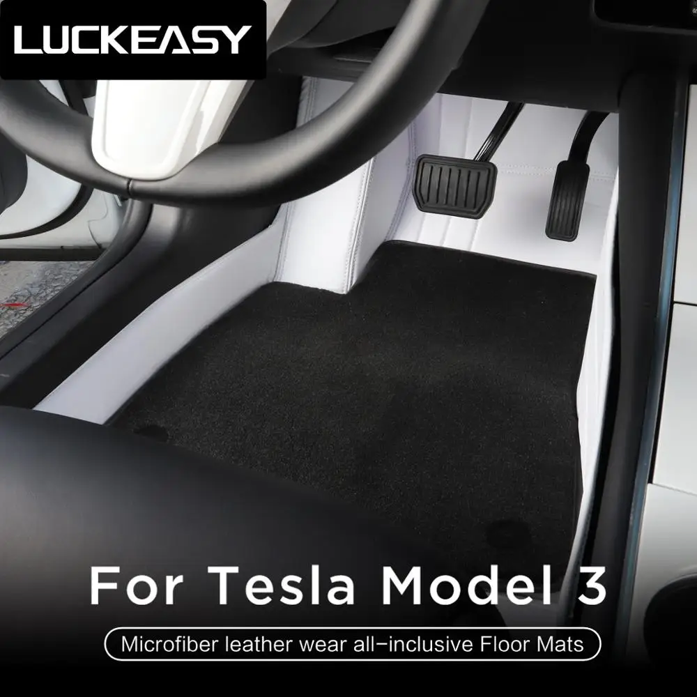 

LUCKEASY For Tesla Model 3 2017-2019 Car microfiber leather Floor Mats white 3pcs/set