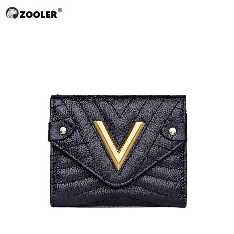 

ZOOLER HOT 100% Genuine Leather Wallet Ladies Luxury Coin Purse V Designed Hardware Card Holder Male Cuzdan Perse Name#SL202