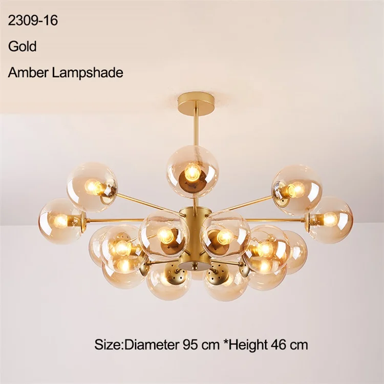16 light amber Стеклянная светодиодная лампа, современный дизайн, люстра, потолочный светильник для гостиной, спальни, столовой, светильник, Декор для дома, светильник ing 12 s - Цвет абажура: 16 light amber