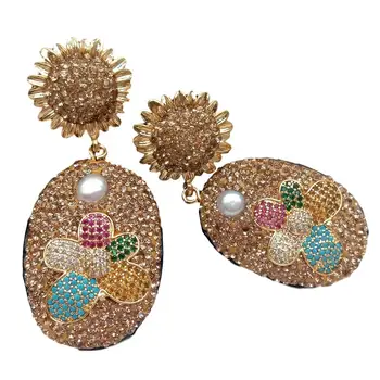 

Gold Crystal Pave Cubic Zirconia Pave Flower gold color plated Stud Earrings