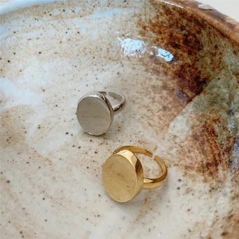 

POFUNUO Real 925 Sterling Silver French Style Women Fashion Big Glaze Oval Rings Female New Original design 18K Gold Niche Rings