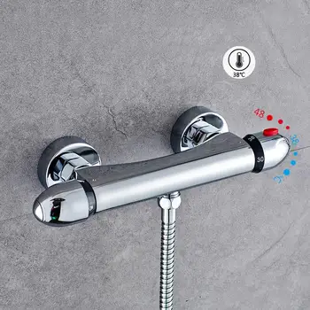 

Bathtub Faucet Thermostat ControBrass Wall Mounted Chrome Bath Tap Mixer for Tub