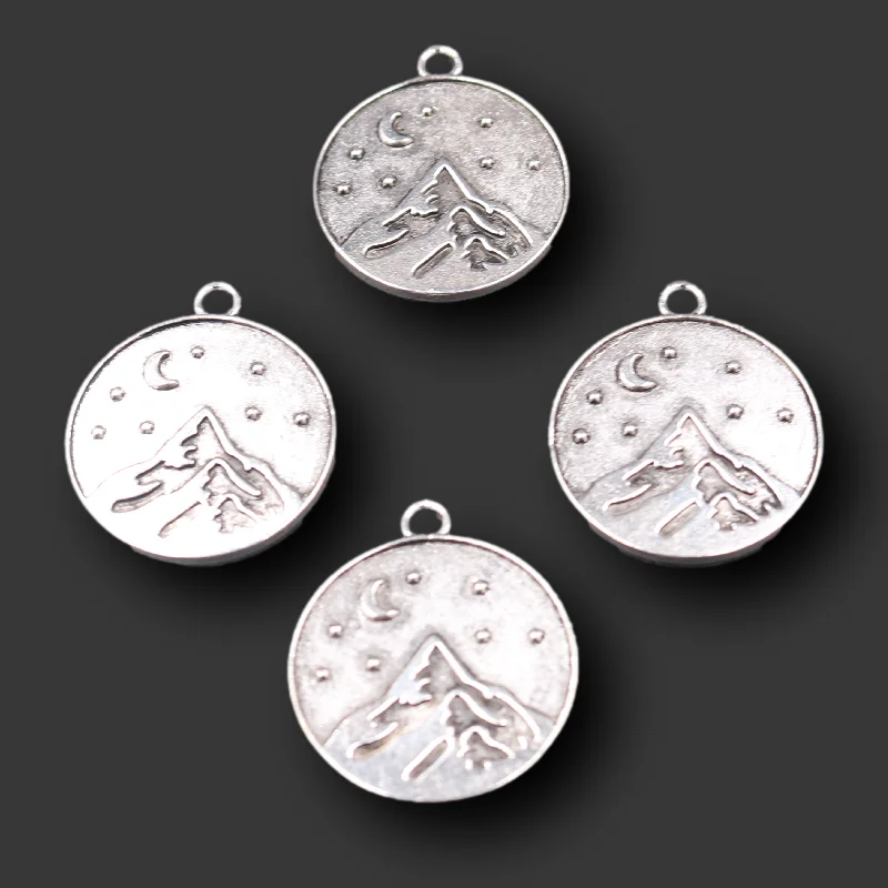 

10pcs Silver Plated Mountain & Night Sky Badge Pendant DIY Charms Camping Necklace Bracelet Jewelry Crafts Metal Accessories