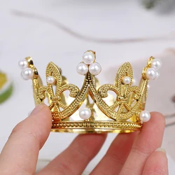 1pc mini coroa bolo topper romântico pérola guirlanda feliz aniversário crianças enfeites de cabelo decoração do bolo de casamento favores festa