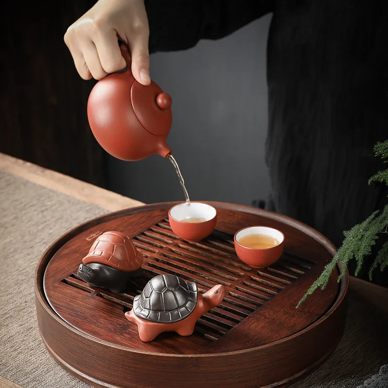 1PCS Chinese Boutique Purple Clay Tea Pet Handmade Lucky Tortoise Statue Ornaments Home Tea Set Decoration Accessories Crafts