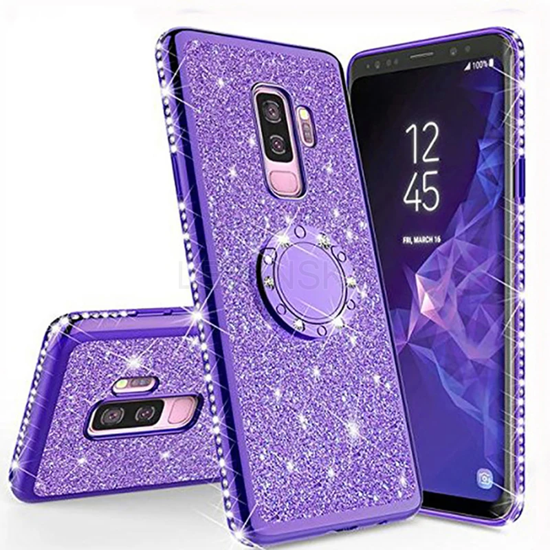 

Glitter Diamond Case For Samsung Galaxy S10 S10e S8 S9 Plus Note 9 8 S7 edge A6 A8 Plus 2018 A7 Magnetic Finger 360 Ring Cover