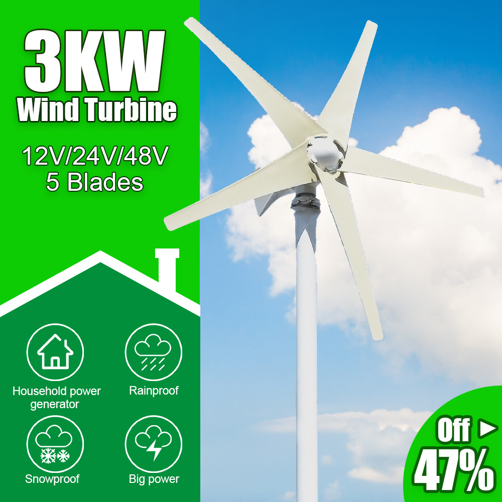 3000W 5 Blades Gratis Energie Windmolen 12V 24V 48V Wind Power Kleine Windturbine Generator Mppt controller Voor Thuisgebruik 3000W 5 Blades Gratis Energie Windmolen 12V 24V 48V Wind Power Kleine Windturbine Generator Mppt controller Voor Thuisgebruik
