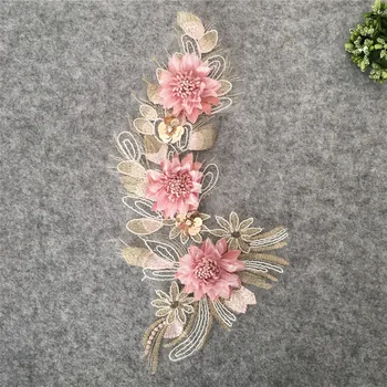 

1PCS 3D flower Lace collar Embroidered Applique Trim Embellished DIY Sequins Lace fabric Neckline Clothing Sewing Accessories