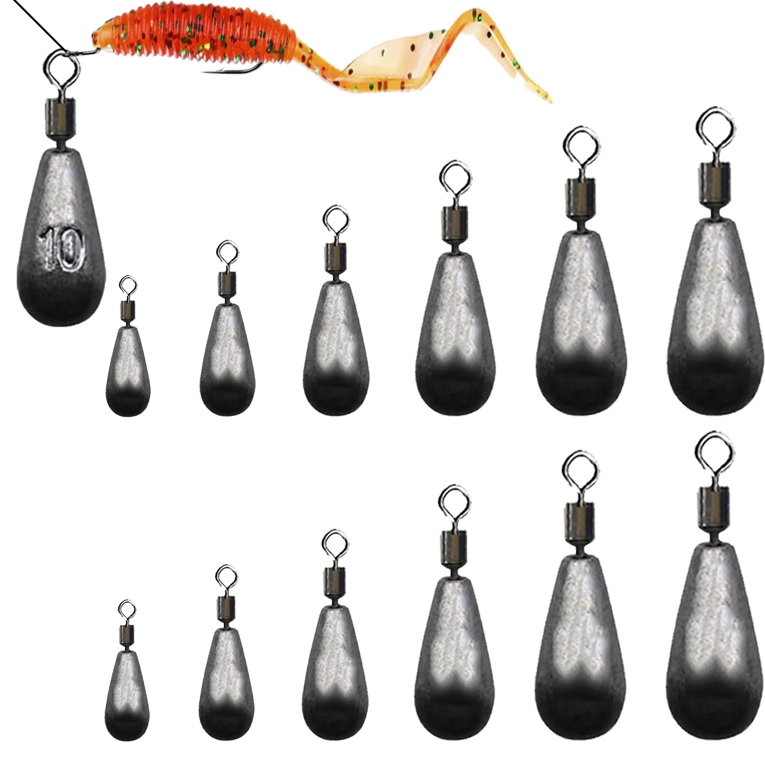 

10pcs/lot Fishing Weight Sinker 3.5g 5g 7g 10g 14g 20g Water Drop Weights Fishing Tackle Accessories