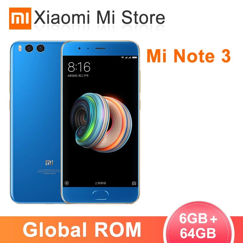 

Global ROM Xiaomi Mi Note 3 6GB RAM 64GB ROM Mobile Phone Snapdragon 660 Face unlock 5.5"Screen MIUI 9 16.0MP Front camera