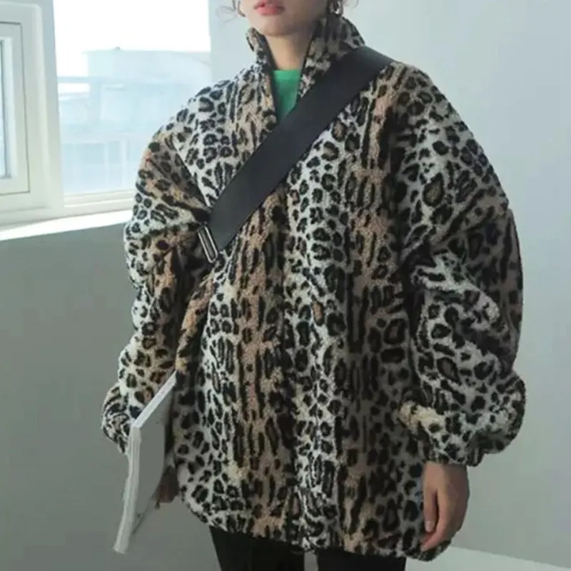 Yellow coat women RICININA, куртка большого размера, Женская парка с мехом, длинный рукав-фонарик, Леопардовый принт, повседневные женские пальто и куртки, зима - Цвет: Yellow coat women