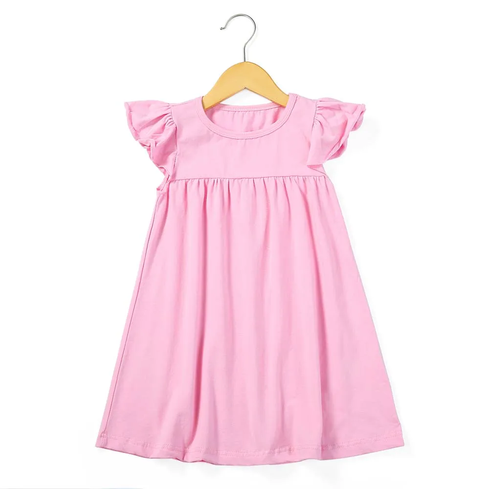 Платья для девочек; эксклюзивное детское платье с рюшами для детей 2 лет; платья для маленьких девочек; хлопковое однотонное платье с рукавами-воланами для маленьких девочек