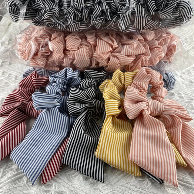 5 Pcs Floral Hair Scarf Scrunchies Bowknot hair ribbons Hand Bands Elastic  Ropes Ponytail Holder Printed Flower Bow Scrunchy Soft Scarf Hair Ties for