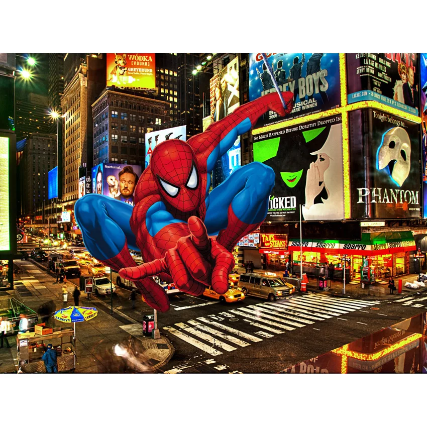 

7x5FT Downtown Street Plaza Mall Spiderman Spider Man Custom Photo Studio Backdrop Background Vinyl 220cm x 150cm