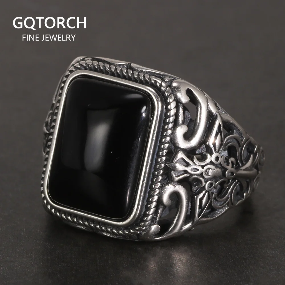 Size 9 vintage Sterling 925 silver handmade ring with onyx and filigree details silver tested