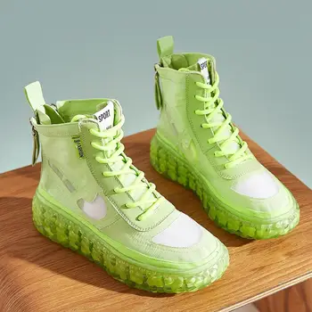 

New leather casual women's boots zipper Martin boots high top women's shoes canvas boots