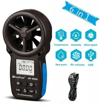 

Digital Anemometer Handheld HP-866A with USB Connect Air Flow Meter Measure Wind Temperature/Speed Wind chill with MAX/MIN/AVG