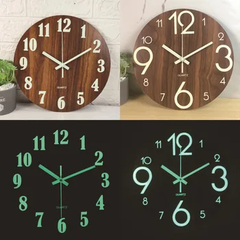 

Hot Product Wooden luminous Wall clock Night Light Function Kitchen Office Home Silent & Non-Tickin