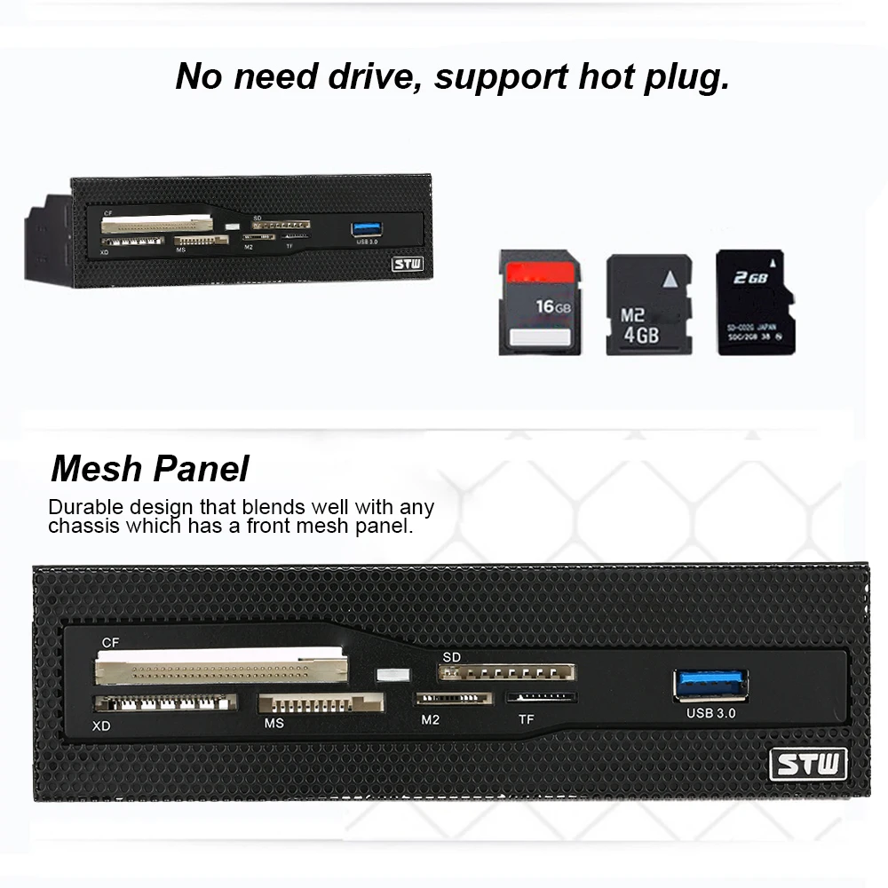 

Media Dashboard PC Front Panel All In 1 Card Readers Support CF XD MS M2 TF SD 5.25 front panel USB 3.0 Internal Card Reader