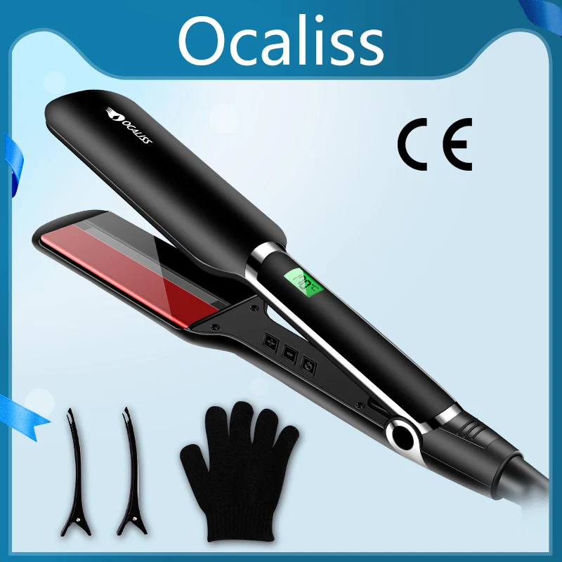 

OCALISS PRO 2 Inch Flat Iron Infrared Hair Straightener Ceramic Ionic Straightens Adjustable Temp 30S Instant Heat Resistant NEW