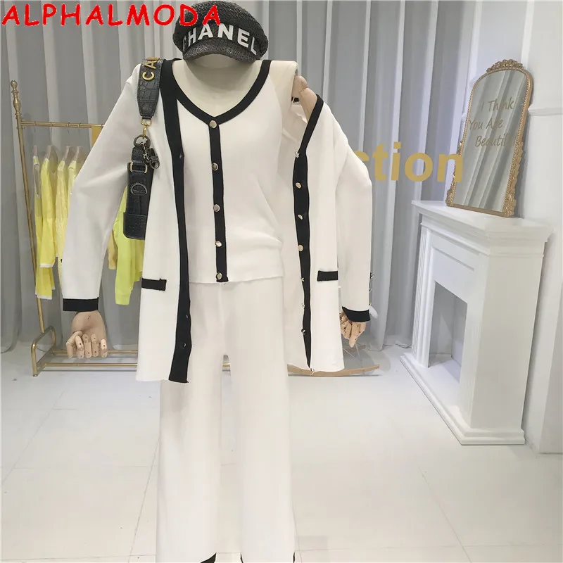 Женский трикотажный костюм ALPHALMODA элегантный кардиган из 3 предметов длинный +