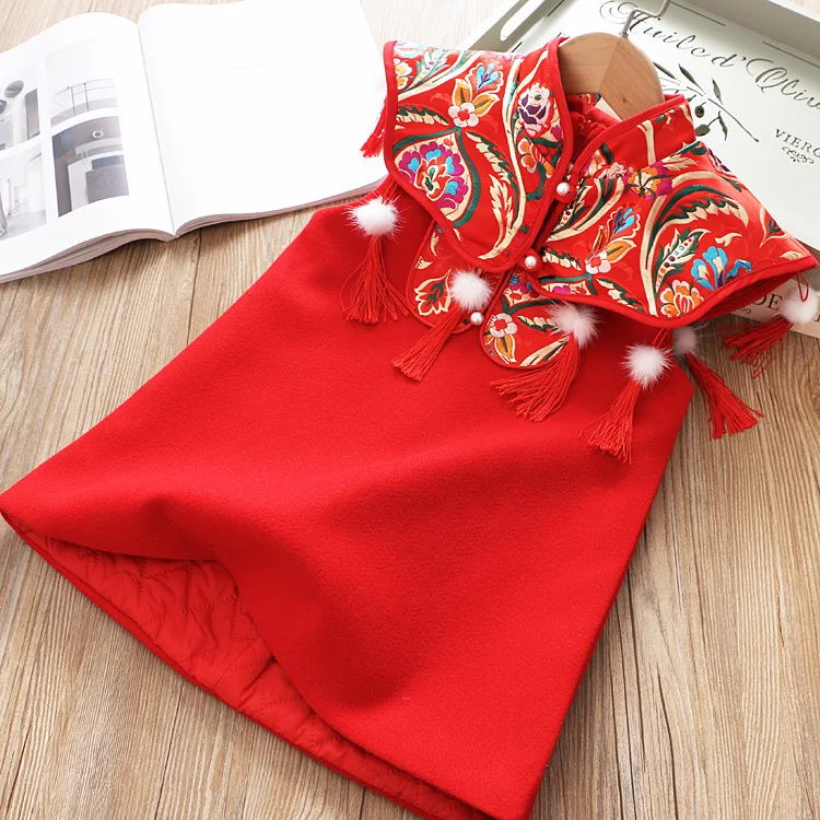 Платье в этническом стиле для девочек осень-зима, стиль, детский шерстяной жилет с кисточками Детская рубашка платье принцессы для маленьких девочек