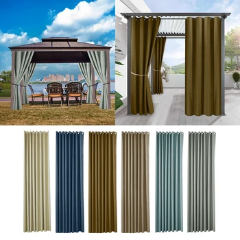

Outdoor Decor Coastal Stripe Woven Outdoor Curtain with Grommets Taupe 134x210cm