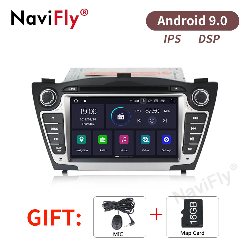 NaviFly чистый Android9.0 ips DSP 4G wifi Автомобильный gps навигатор для hyundai Tucson IX35 автомобильный dvd-плеер Радио Аудио BT Камера просмотра