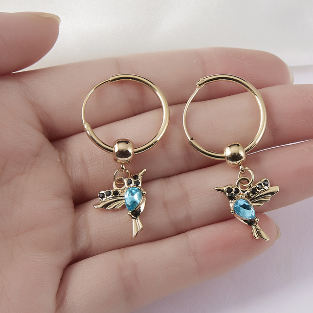 Pair Unique Long Drop Earrings Bird Pendant Tassel Crystal Pendant Earrings Ladies Jewelry Design 2 Colors Hummingbird Earring