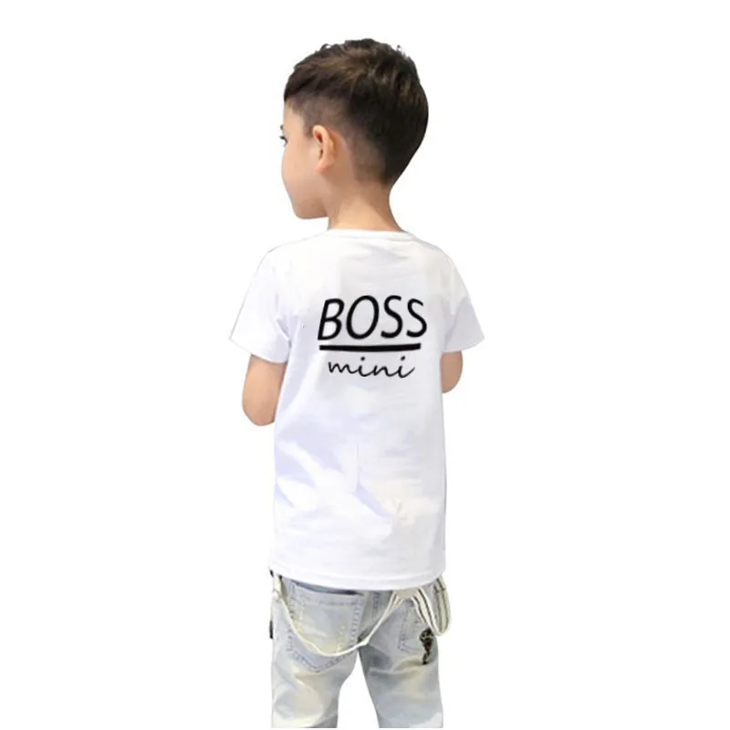 White mini Семейные комплекты; одинаковые комплекты; одежда для мамы, папы и ребенка; семейная футболка с надписью «BOSS»; одежда для папы, мамы и меня - Цвет: White mini