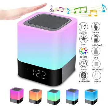 

Night Lights Alarm Clock Bluetooth Speaker MP3 Touch Control Multicolor Changing LED Bedside Table Lamp for Bedroom AUX Support