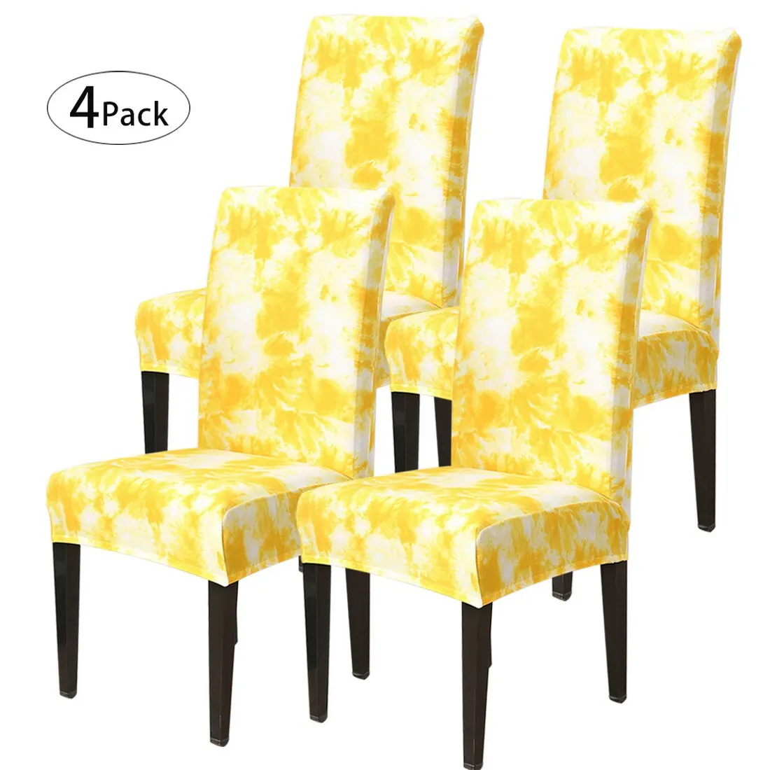 yellow 4pc Съемные чехлы на стулья с цветочным принтом, эластичные чехлы на стулья для ресторанов, свадеб, банкетов, складные чехлы на стулья для гостиниц - Цвет: yellow 4pc