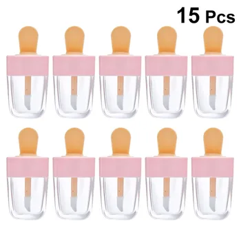 

15pcs Empty Lip Gloss Tube Container Ice Cream Shape Transparent DIY Lip Balm Container (Pink)