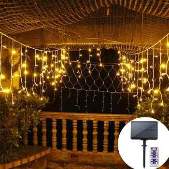 

3M/5M Solar Window Curtain Icicle Light 128/265 LEDs Icicle Christmas String Light for Holiday Christmas Wedding Decorations