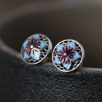 

Real Silver Cloisonne Clover Earring For Woman Female S925 Sterling Silver Traditional Craft Clover Earring Fashion Jewelry Gift