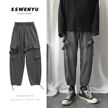 Осенние новые мужские комбинезоны, модные однотонные брюки в стиле хип-хоп с несколькими карманами, мужские уличные Беговые брюки в повседневном стиле, спортивные штаны для мужчин