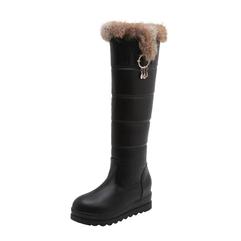 Snow Boots Size33-43 Women Boots Heels Female Round Toe Height Increasing Office Lady Shoes Woman Winter Boots Black White