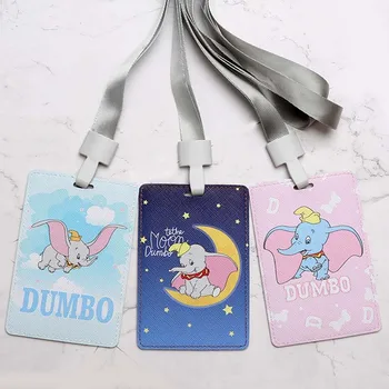

New Cute Elephant PU Name Credit Card Holders Women Men Bank Card Bag Neck Strap Bus ID holders Identity badge with lanyard