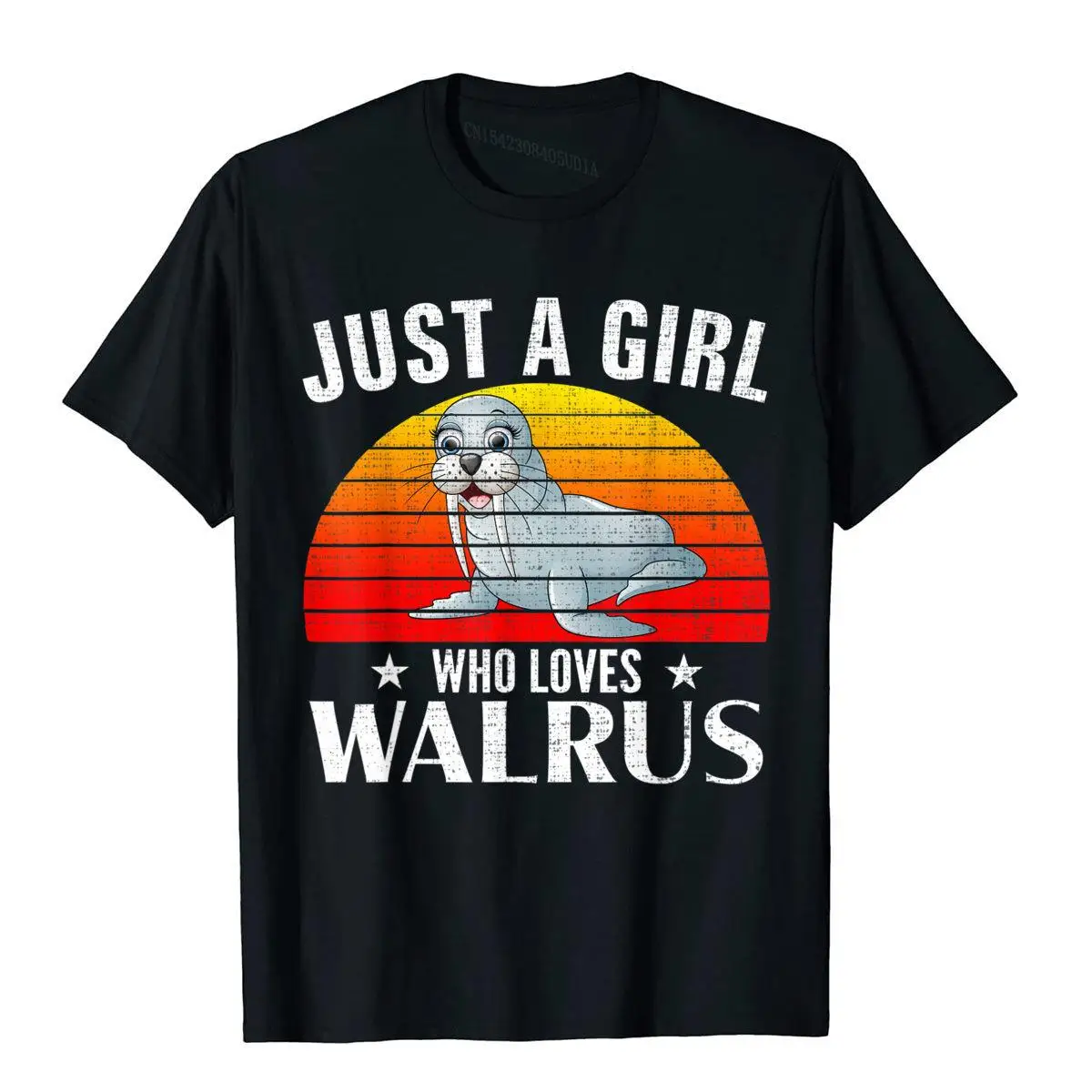 Retro Just A Girl Who Loves Walrus Funny Animal Gift Women T-Shirt__B8564black