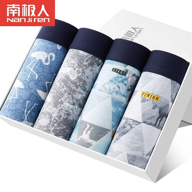 4PCS/Lot Men Underwear Cotton Boxers Panties Comfortable Sexy Solid Cuecas Trunks Mens Underpants Shorts Sexy Solid Male Panties gray