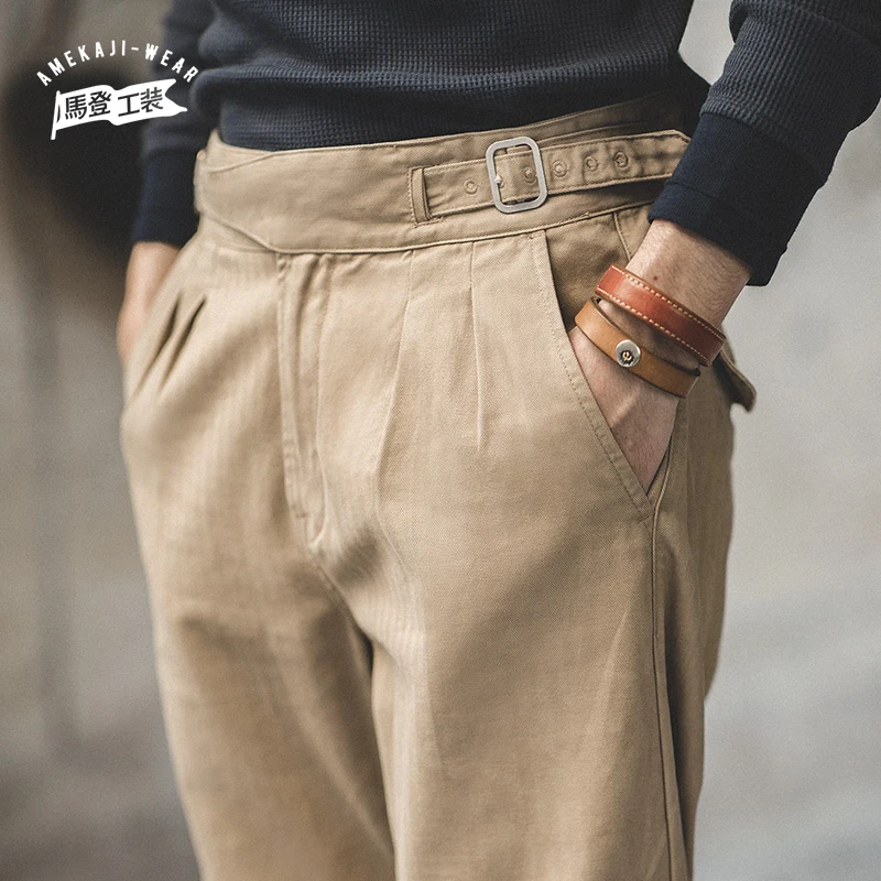 Vintage Pants Trousers Overalls Mens Jumpsuit Maden Cargo-Work Stright Elastic Casual
