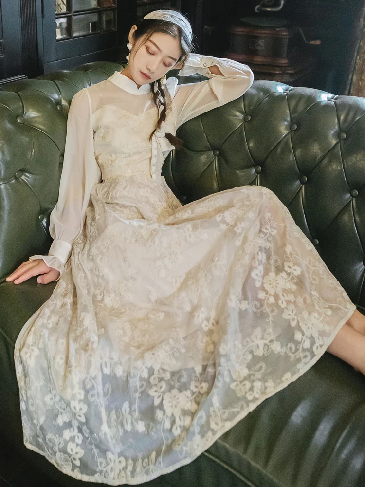 Acacia three improved cheongsam embroidered restoring ancient ways in the long dress is new