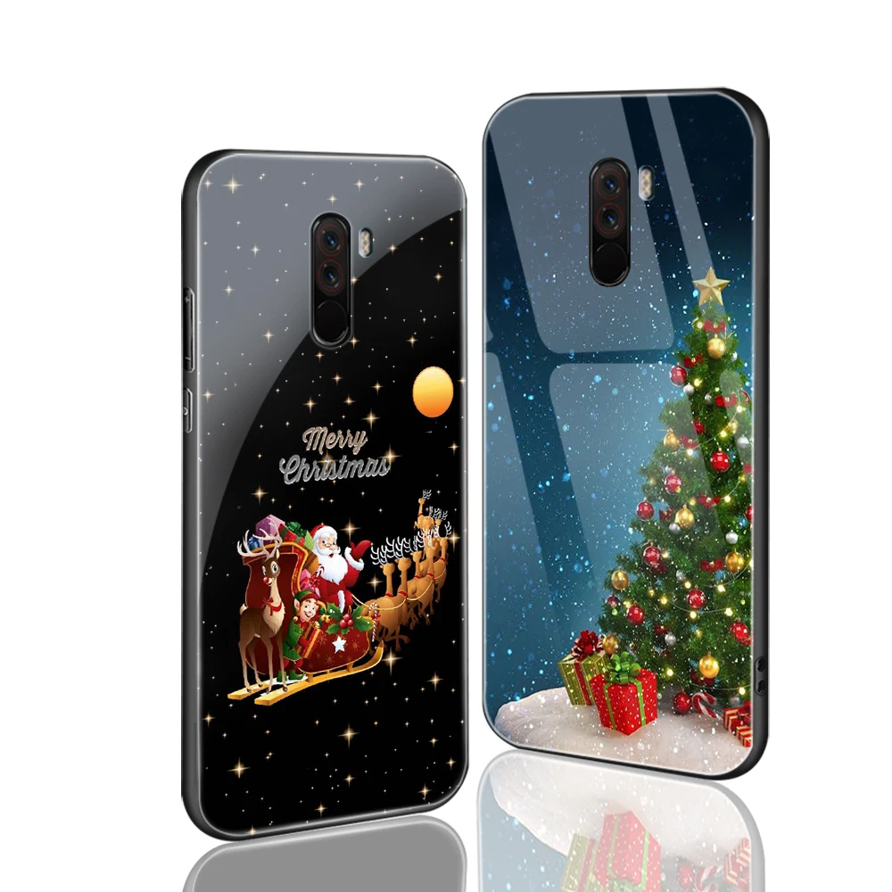 ciciber Merry Christmas For Xiaomi PocoPhone F1 MI 9 8 9T A2 6X MIX 2 2S Glass Phone Cases for Redmi Note 7 6 Pro Cover Coque |