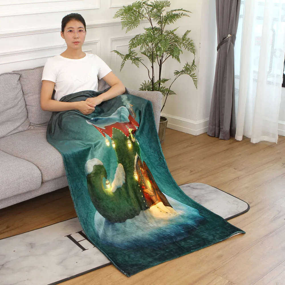 OUNEED Christmas Blanket Flannel Fabric Sofa Bed Blanket 150x200CM Warm Soft Throw Travel Patchwor Winter Bedspread Blanket#45