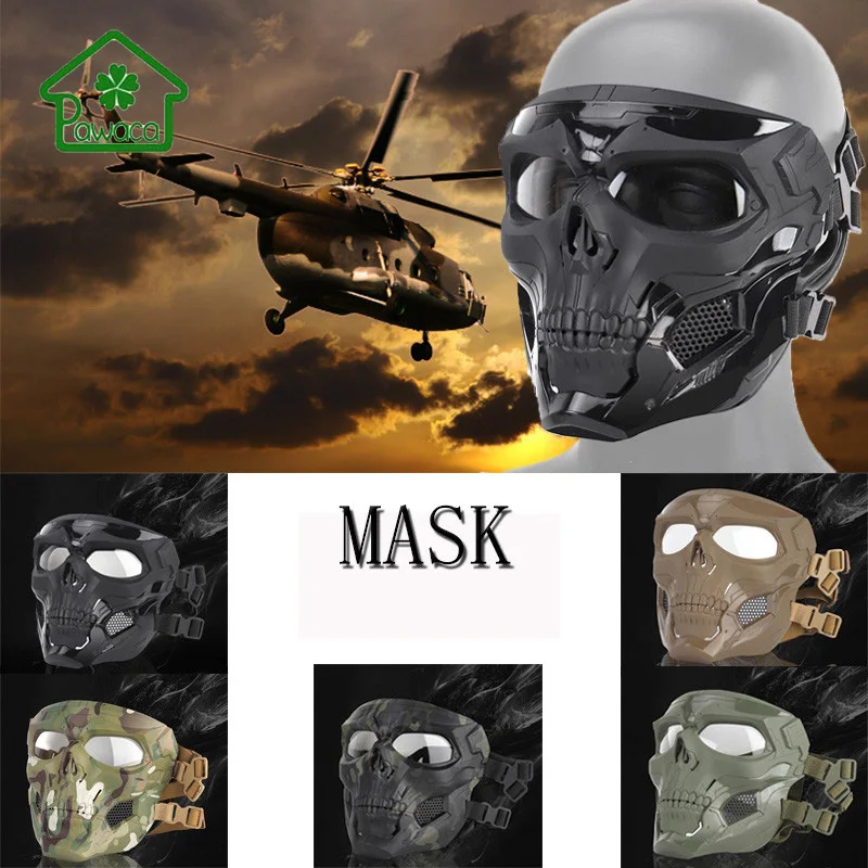 

Full Face Skull Mask Halloween Party Hunting Activity Outdoor CS Game BB Gun Shooting With Goggle Eye Protection Scary Mask Sets