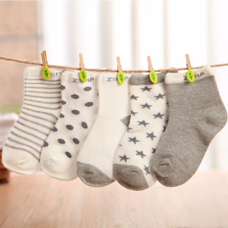 5 пар, детские носки в горошек с изображением кота летние тонкие удобные дышащие хлопковые модные детские носочки для маленьких девочек, От 0 до 6 лет - Цвет: 5 Pair Gray