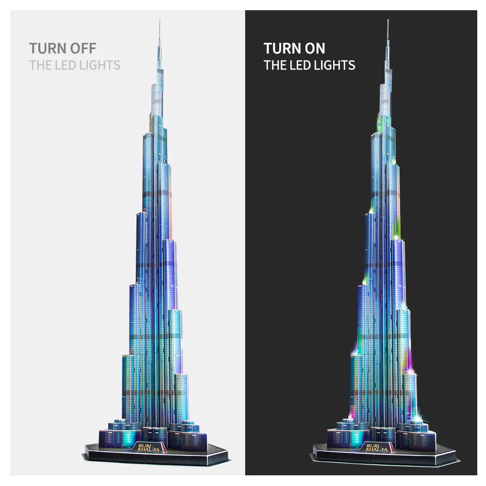 CubicFun 3D Puzzles LED Dubai Burj Khalifa 57.5" H Architecture Building Model Kits 136Pcs Tower Jigsaw Toys for Adults Kids 6