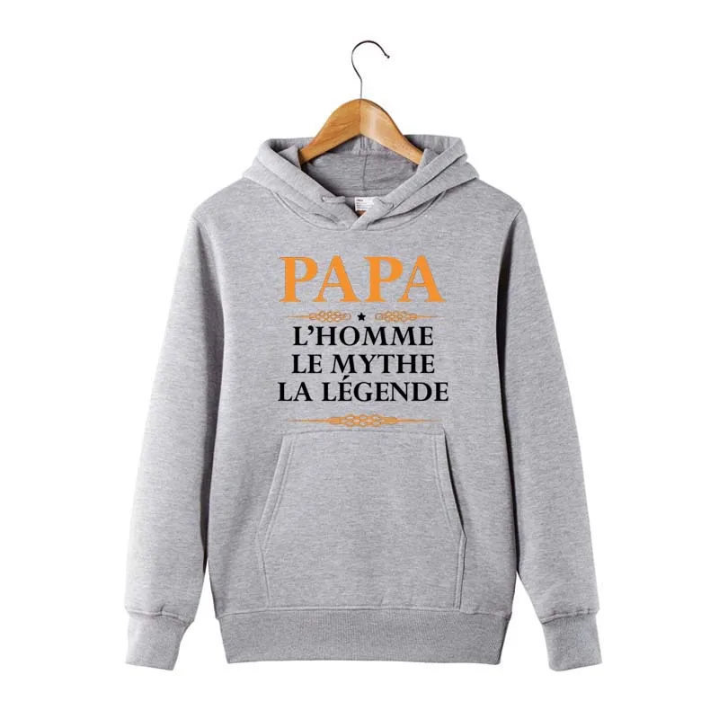 Зимние Модные свитшоты для мужчин PAPA L' HOMME LE MYTHE LA LEGENDE, худи, подарок для папы, хлопковая флисовая толстовка с капюшоном, Толстовка для мужчин