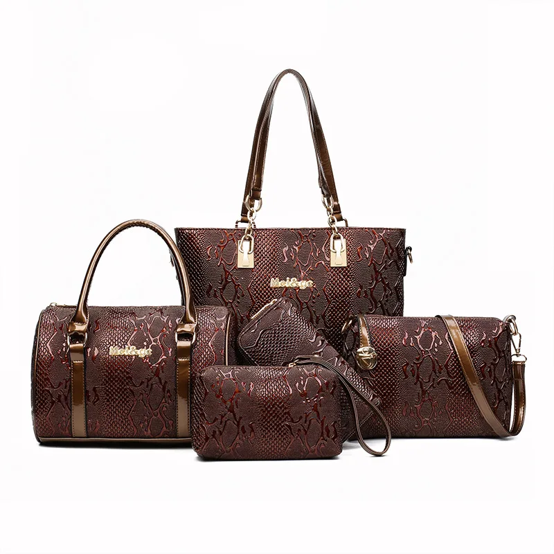 Conjunto de bolsos de marca de lujo para mujer, bolsas de mano de serpentina de alta calidad, bolsos famosos de diseñador, 5 sets - Maletas y bolsas